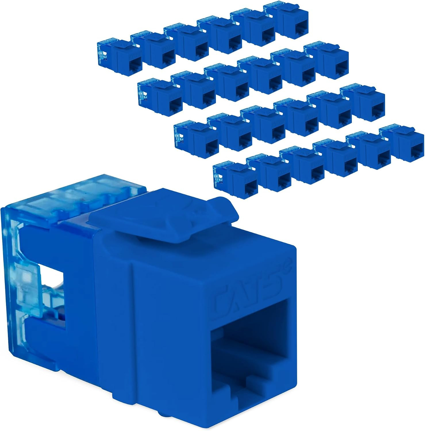 Cat5E RJ45 Keystone Jack, Slim Profile 180° Punch Down, Blue, 25-Pack