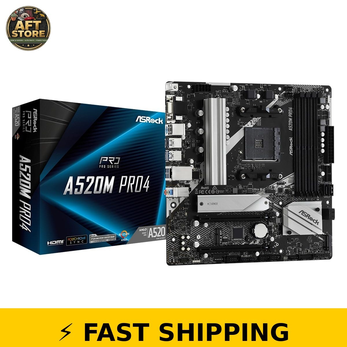 ASRock A520M Pro4 Micro ATX Motherboard for AMD Ryzen 3000/4000