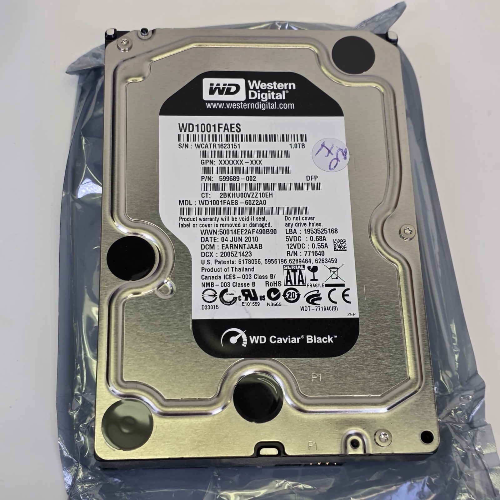 Western Digital Caviar Black 1.0TB internal hard drive (Model: WD1001FAES)