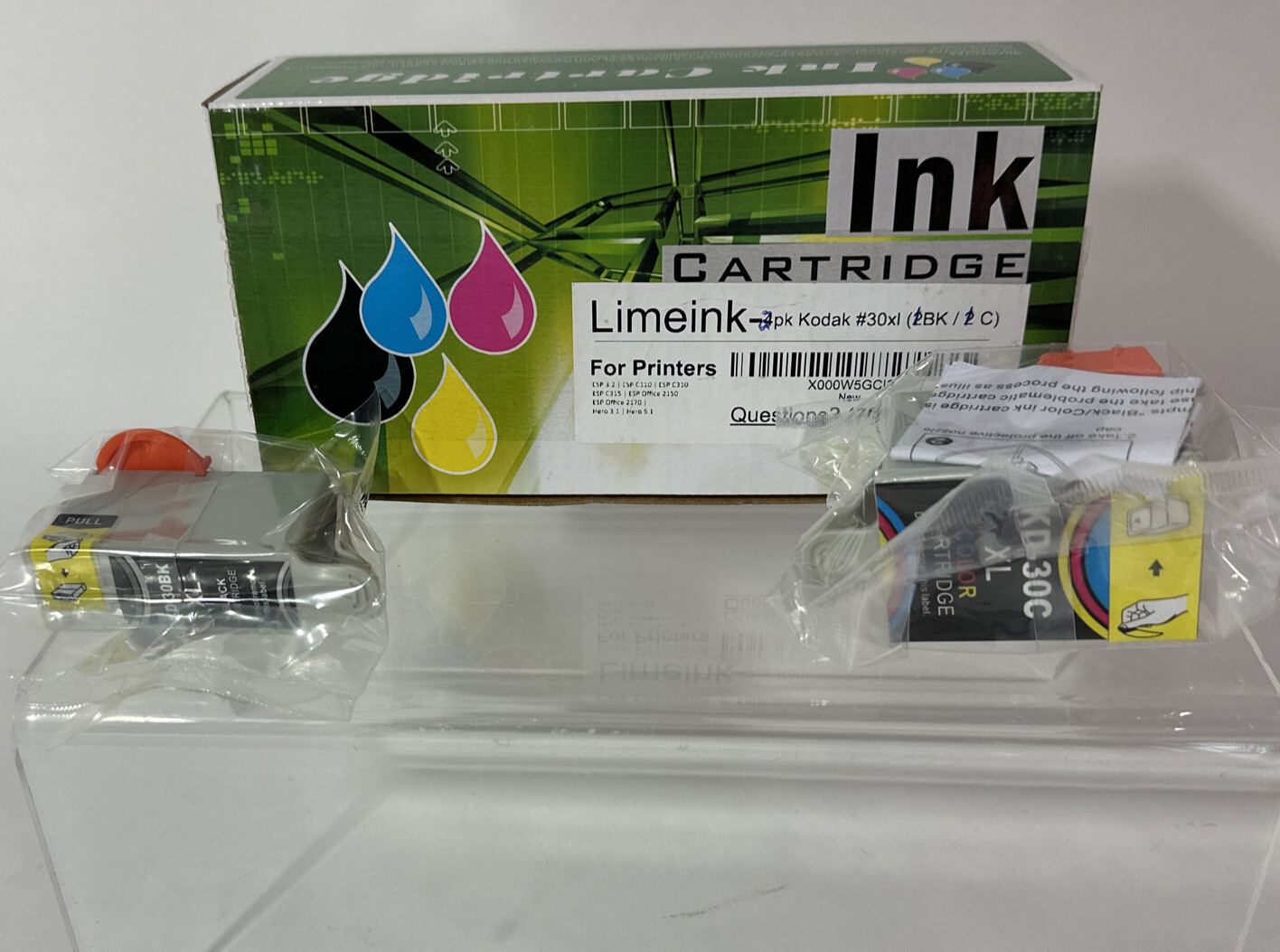 KD-30C XL Color Cartridge and KD-30BK XL Ink Cartridges In New Sealed Package