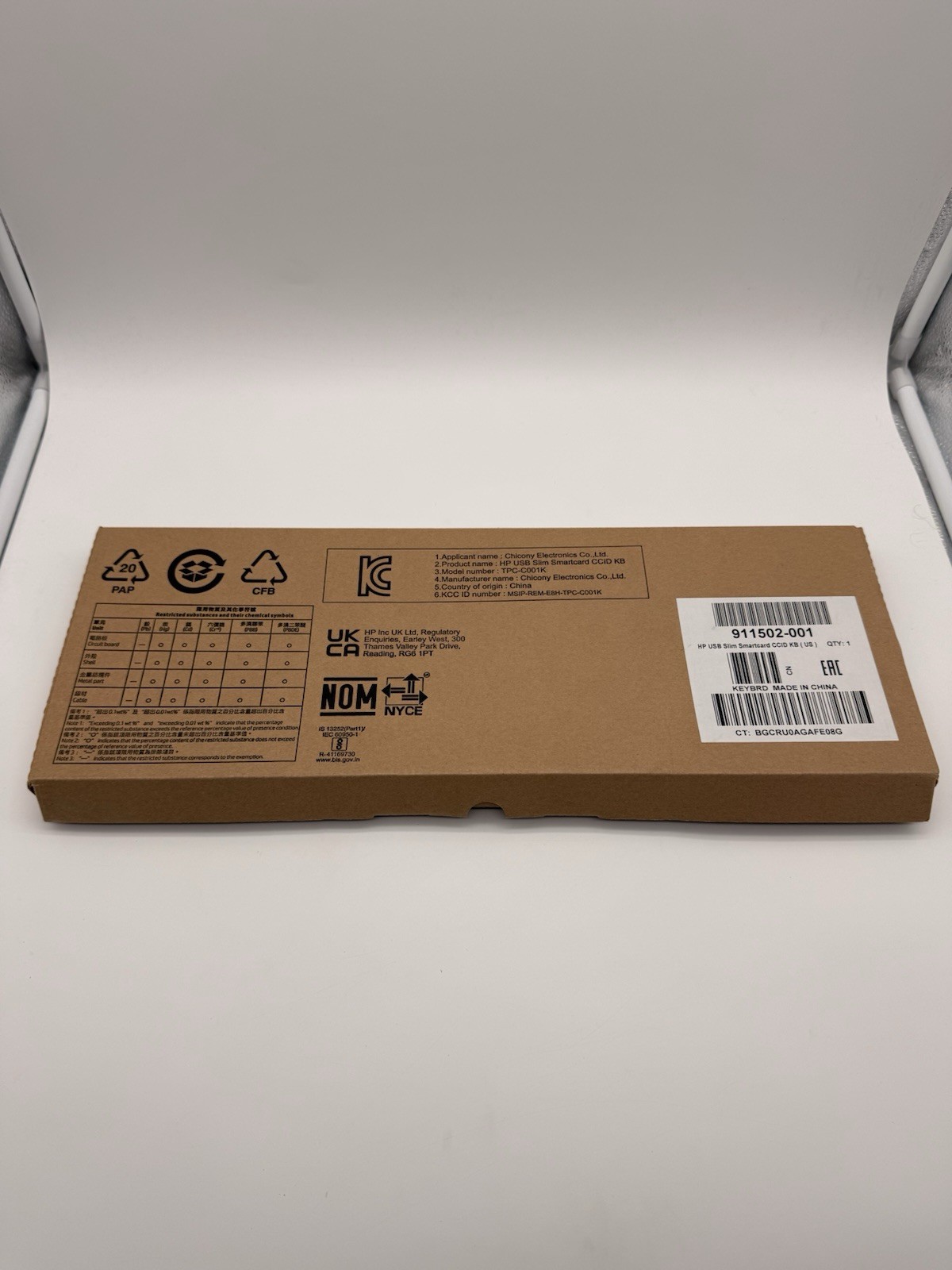 HP USB Slim Smartcard TPC-C001K CCID Keyboard Black 911502-001 911725-001