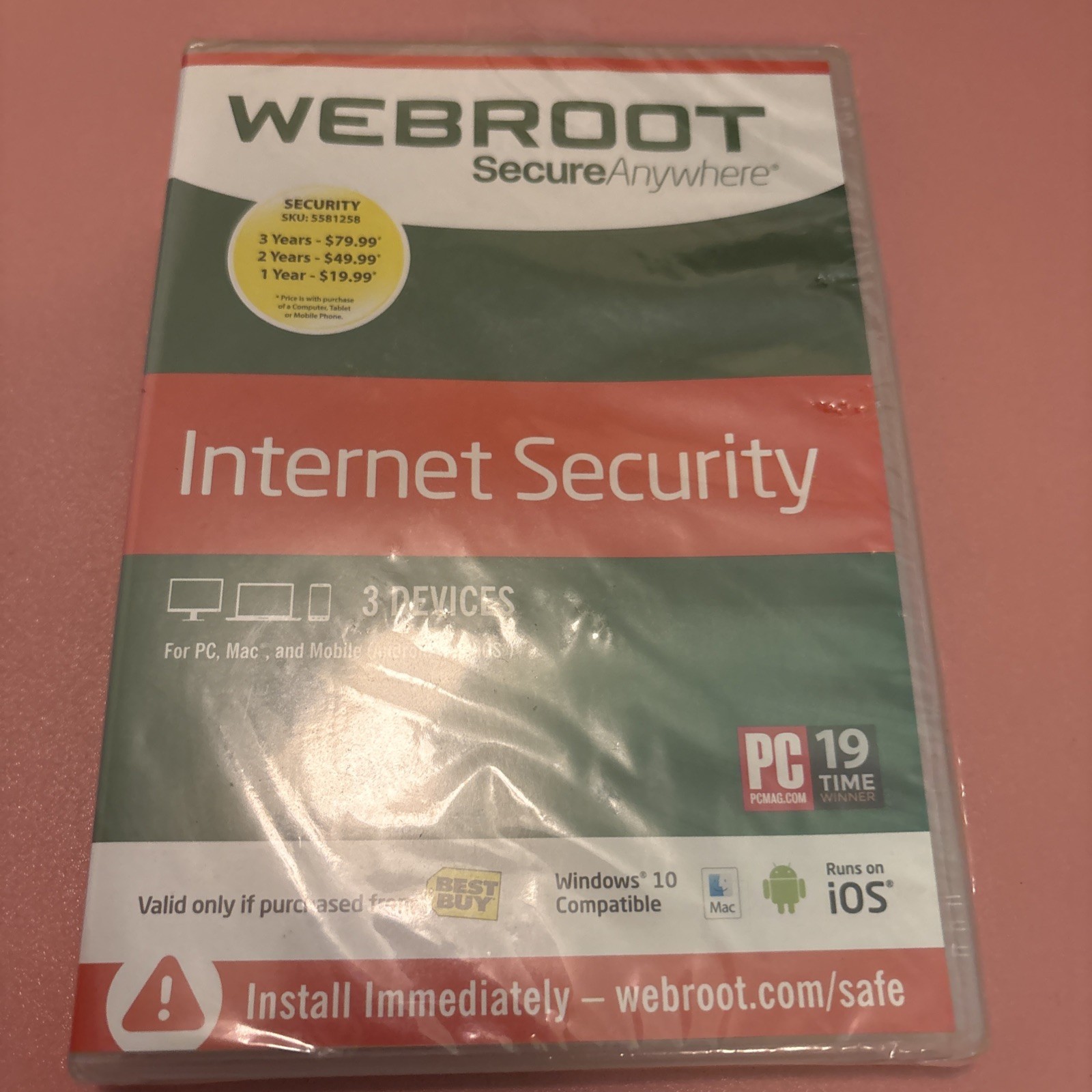 SEALED Webroot Secure Anywhere Internet Security 3 Devices Windows/Mac/Android