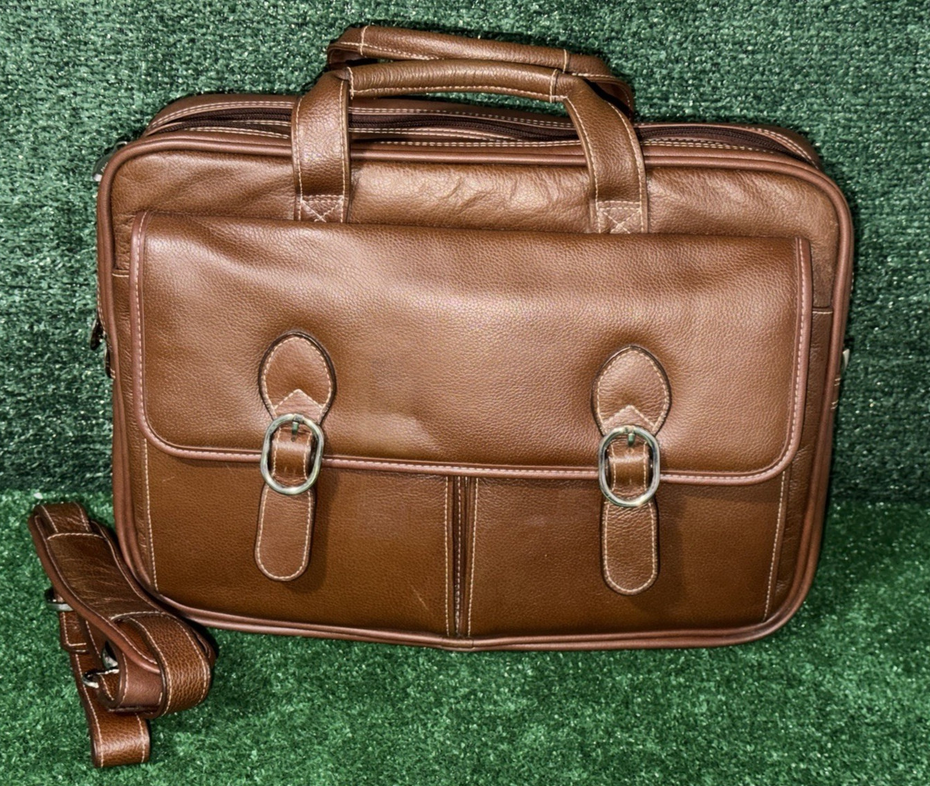Leather Laptop Briefcase by McKlein Brown Very Good Condition