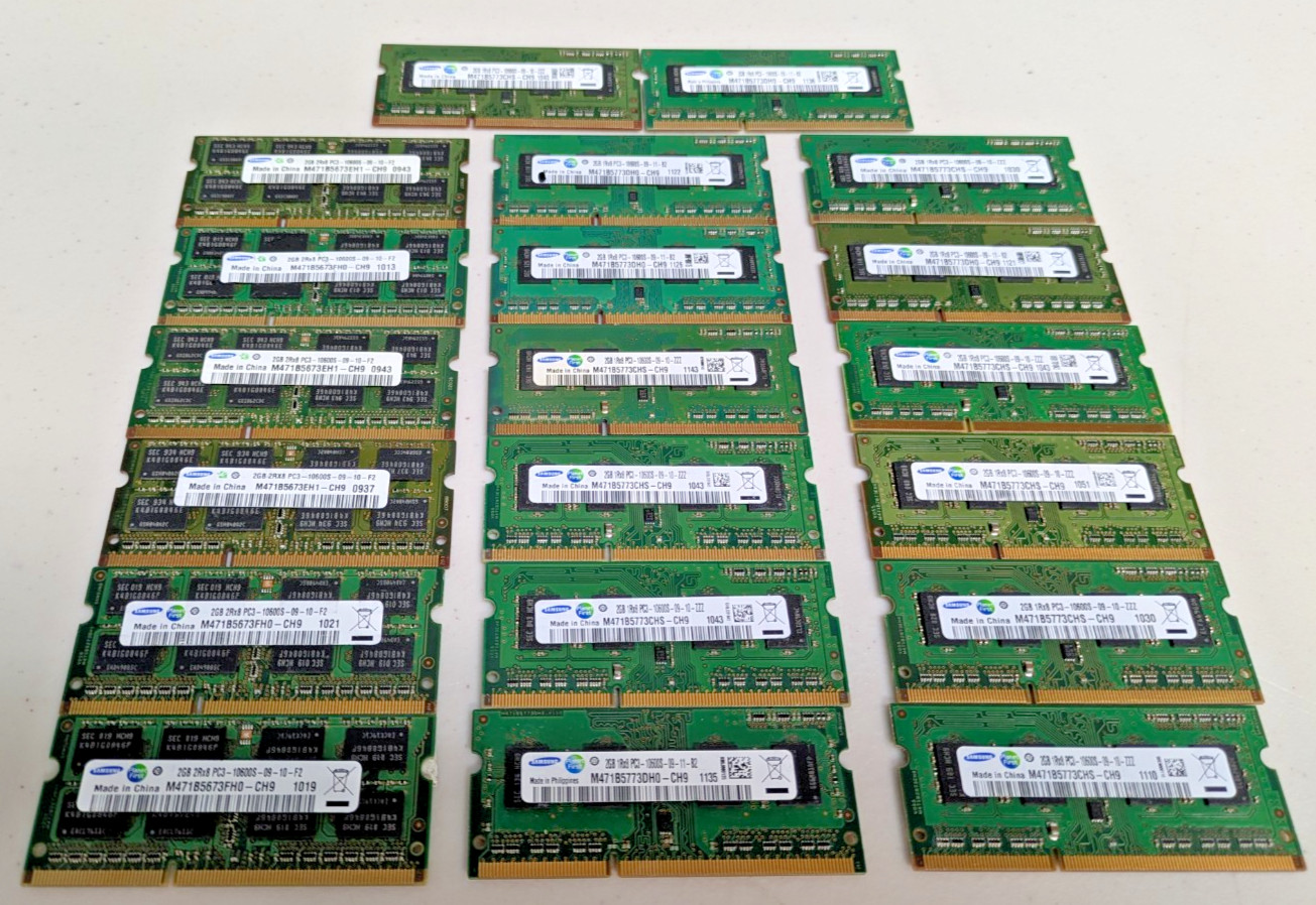 Bulk Lot 20x Samsung 2GB DDR3 1333MHz PC3-10600S Laptop RAM Tested