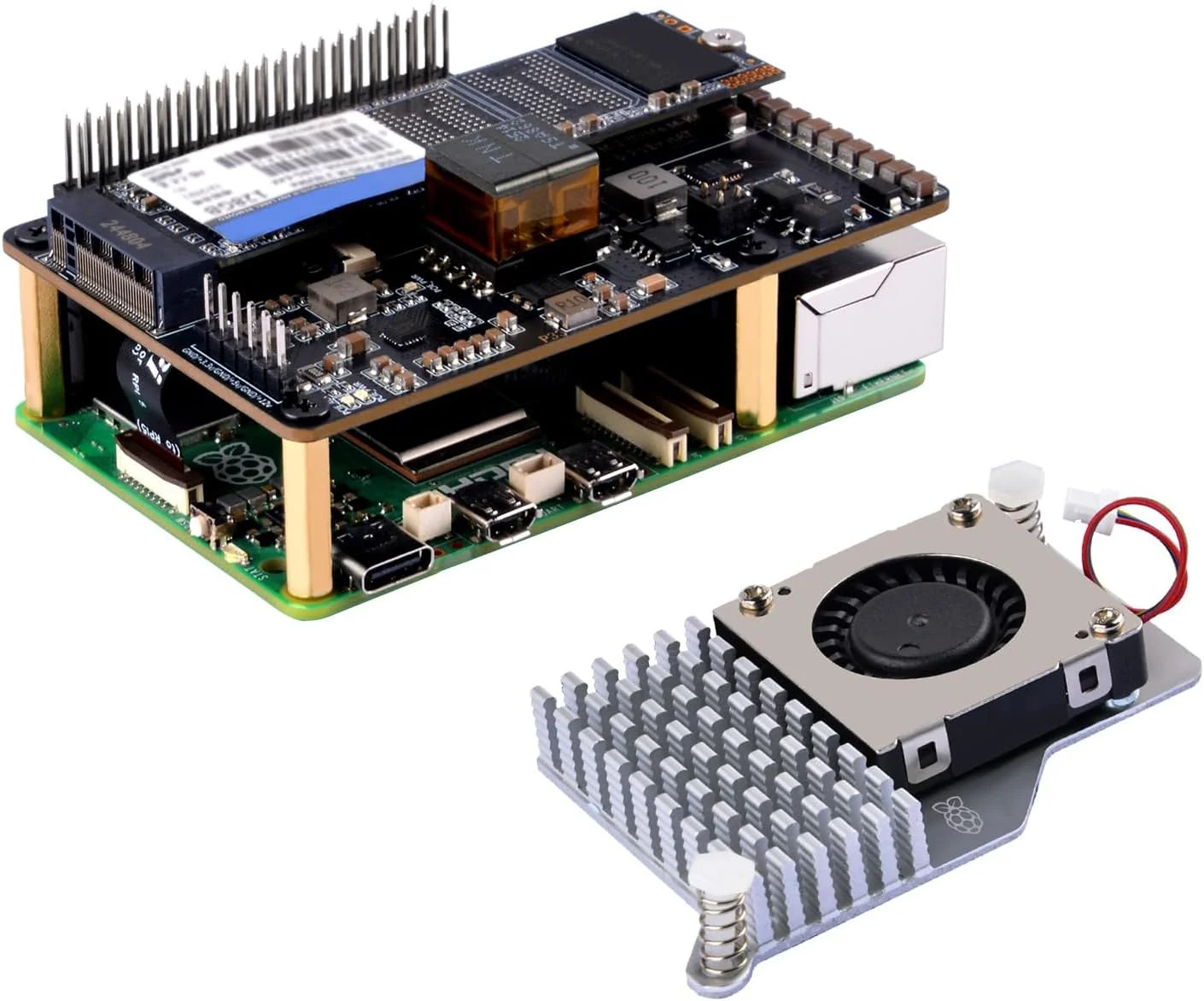 GeeekPi P33 M.2 NVME M-Key PoE+ Hat with Official Pi 5 Active Cooler for Raspber