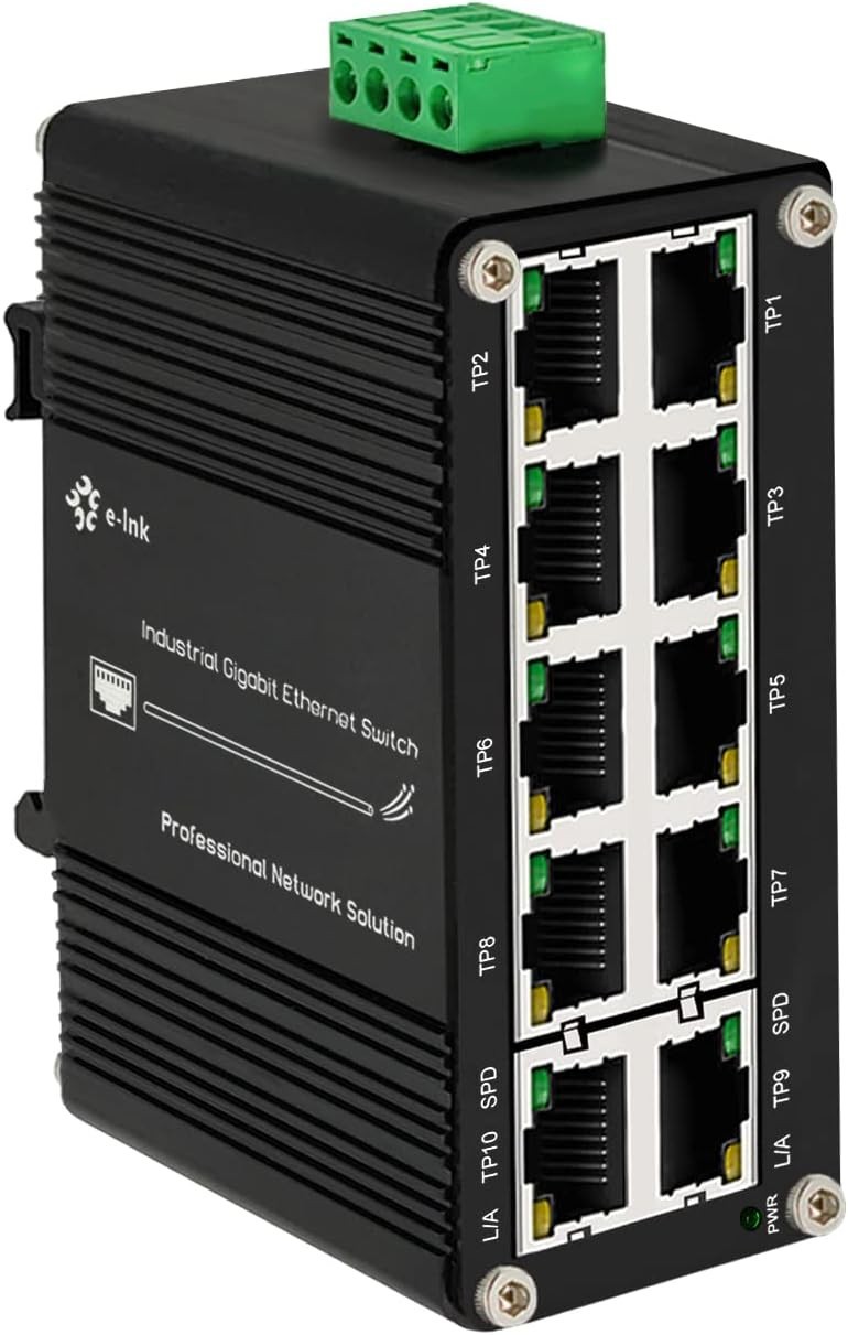 Mini Industrial Gigabit Ethernet Switch 10 RJ45 Hardened Ports 10/100/1000 Mbps