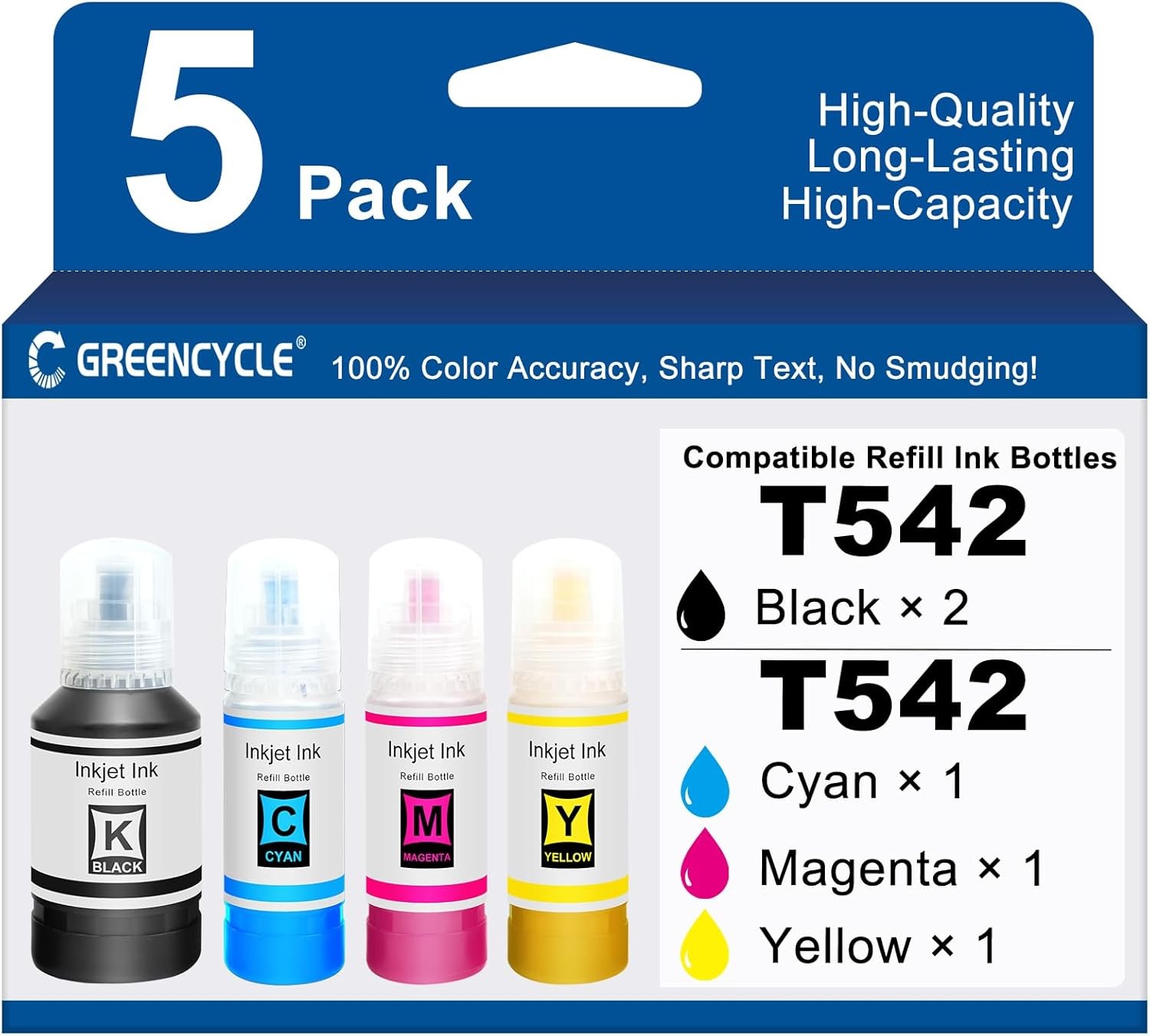 5PK 542 Ink Refill Bottles Work for for Epson 542 ET5850 ET5880 ET5170 ET16600