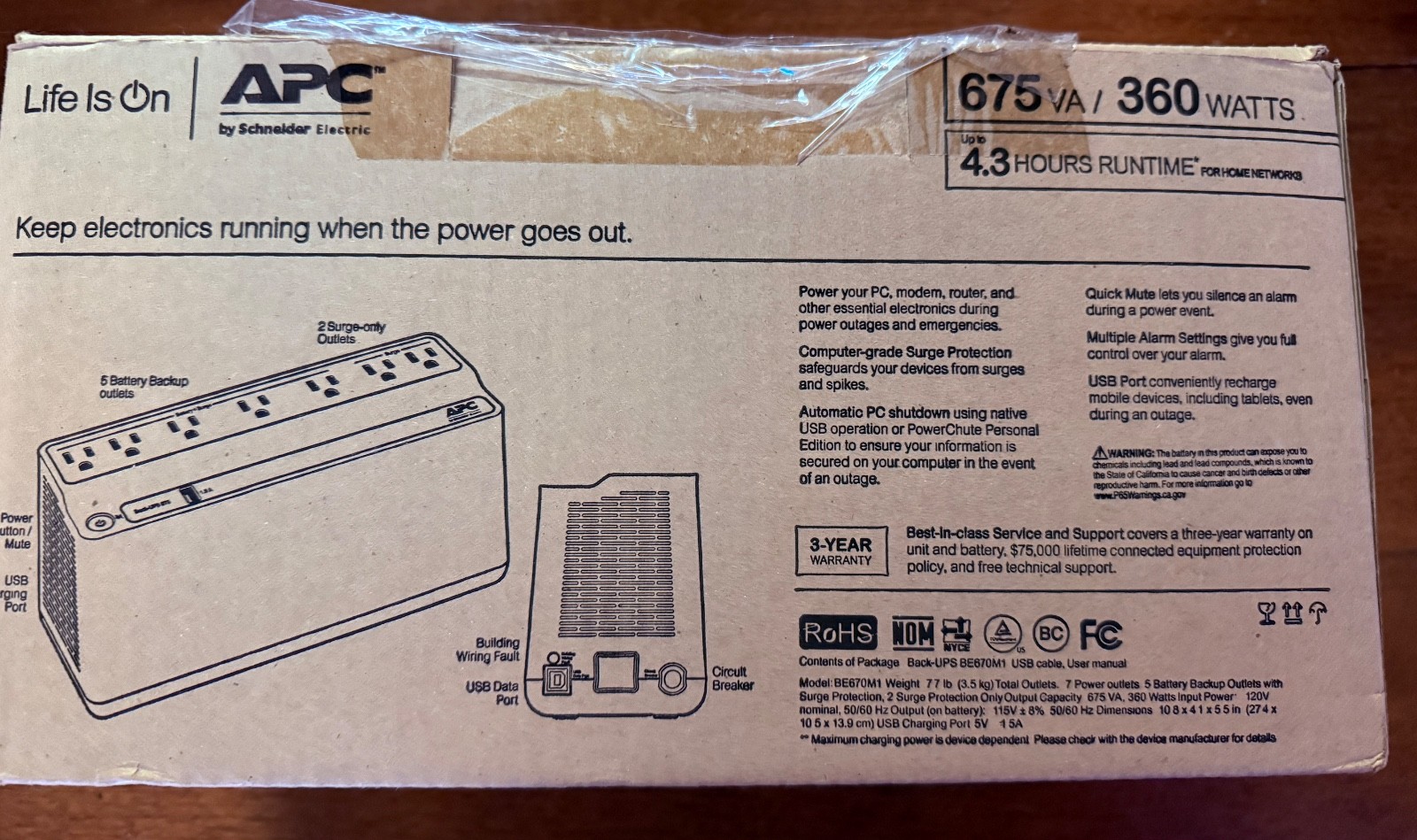 APC BE670M1 675VA 360W 7 Outlets BackUPS - Black