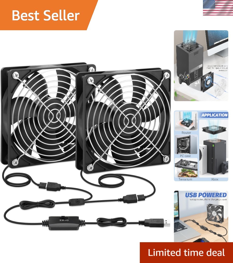 Versatile 120mm USB Cooling Fan Set with Speed Control - Perfect for Electronics