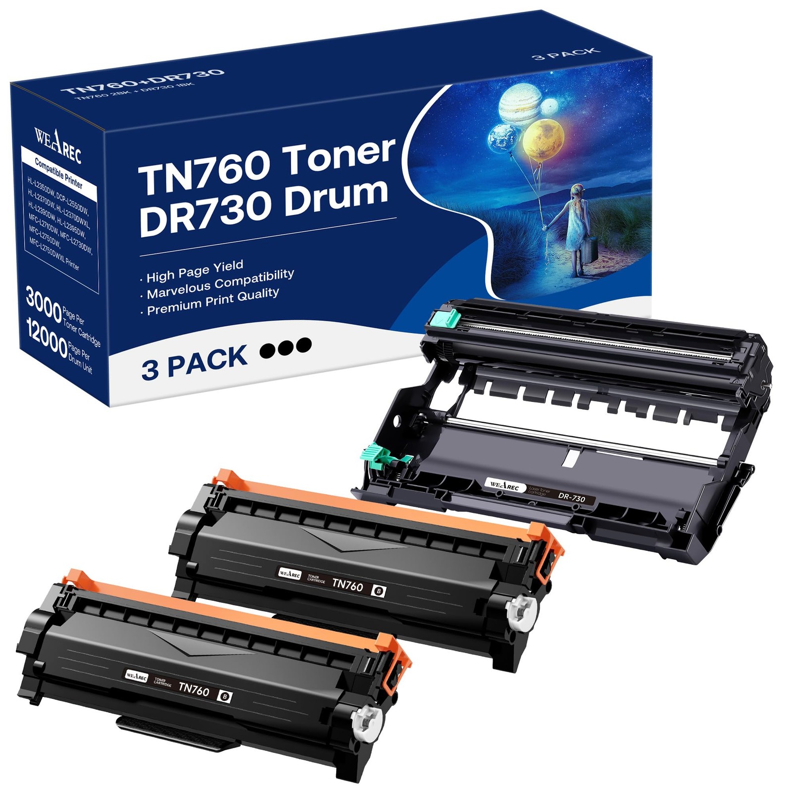 WEAREC TN760 Toner Cartridge and DR730 Drum Unit Replacement for Brother TN-7...