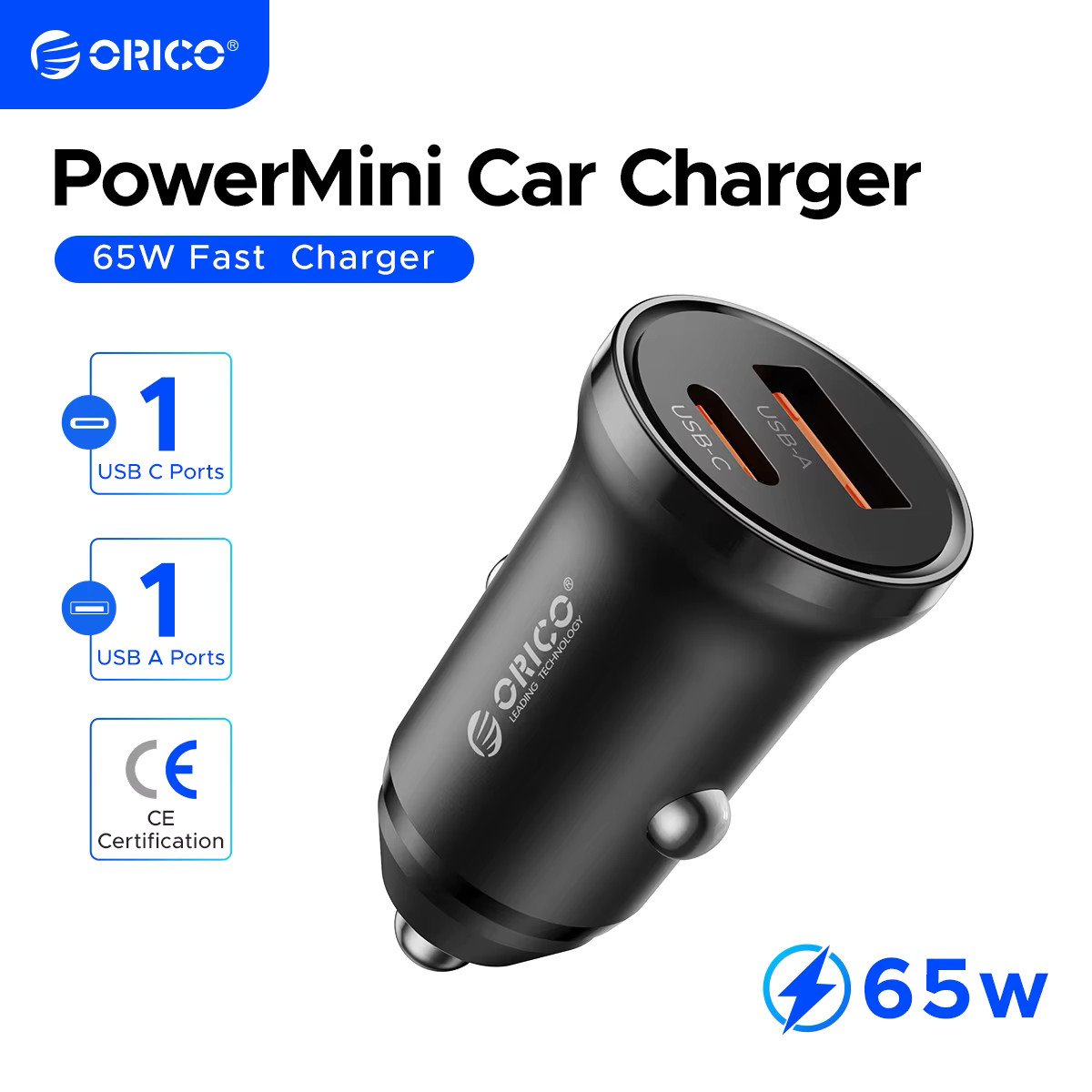ORICO 65W 30W Car Charger 5A Fast Charging Type C Quick Charge 3.0 QC PD USB A1