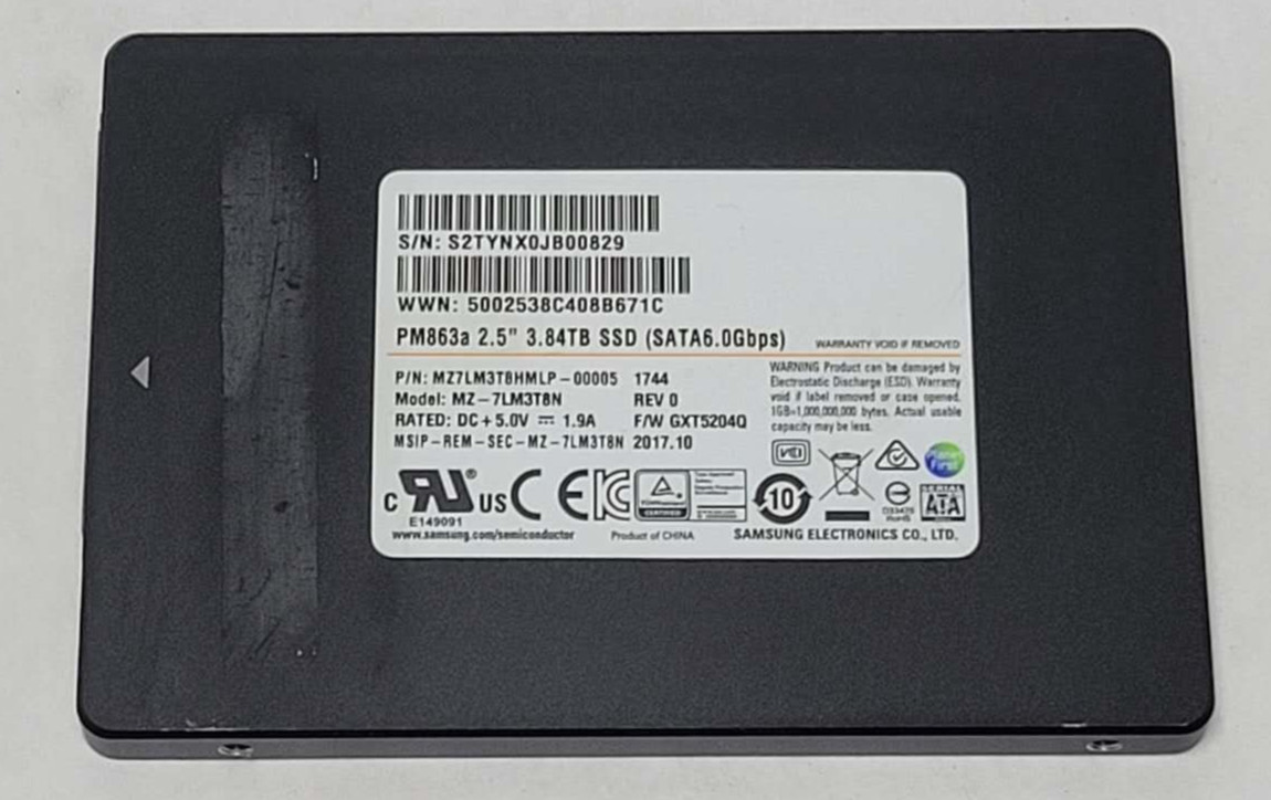 SAMSUNG PM863a 3.84TB 2.5" SATA SSD MZ7LM13T8HMLP-00005 MZ-7LM3T8N 98%+ HEALTH