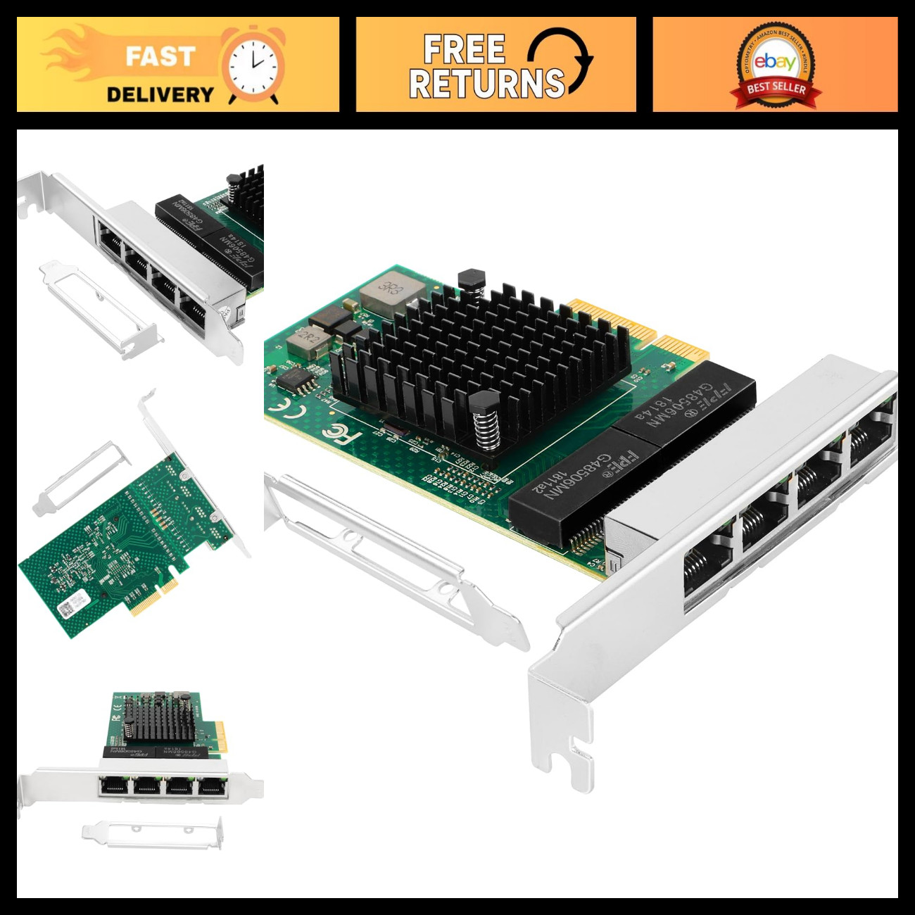 Quad RJ45 1GbE Network Card PCIe 2.0 x4 NIC for High-Speed Connectivity