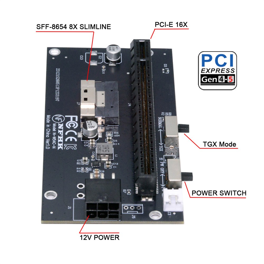 SlimSAS SFF-8654 8i to PCIe 4.0/5.0 X16 PCI Express Expansion Card Adapter