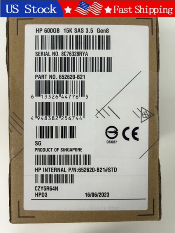 1PCS New HPE 653952-001 600GB 15K SAS 6Gb/s 3.5" Internal HDD 652620-B21 Gen8