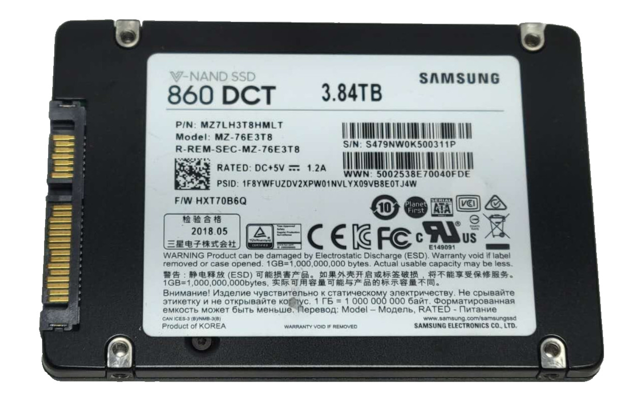 Samsung 860 DCT 3.84TB 2.5 SATA SSD MZ7LH3T8MLT MZ-76E3T8 Solid State Drive 92%