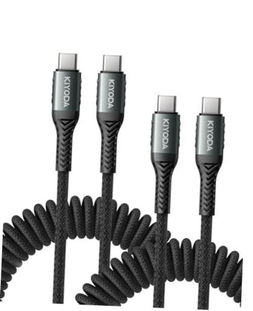 Cable Coiled 3FT 2Pack, Braided Type C Charger 3FT - 2Pack Black USB C to USB C