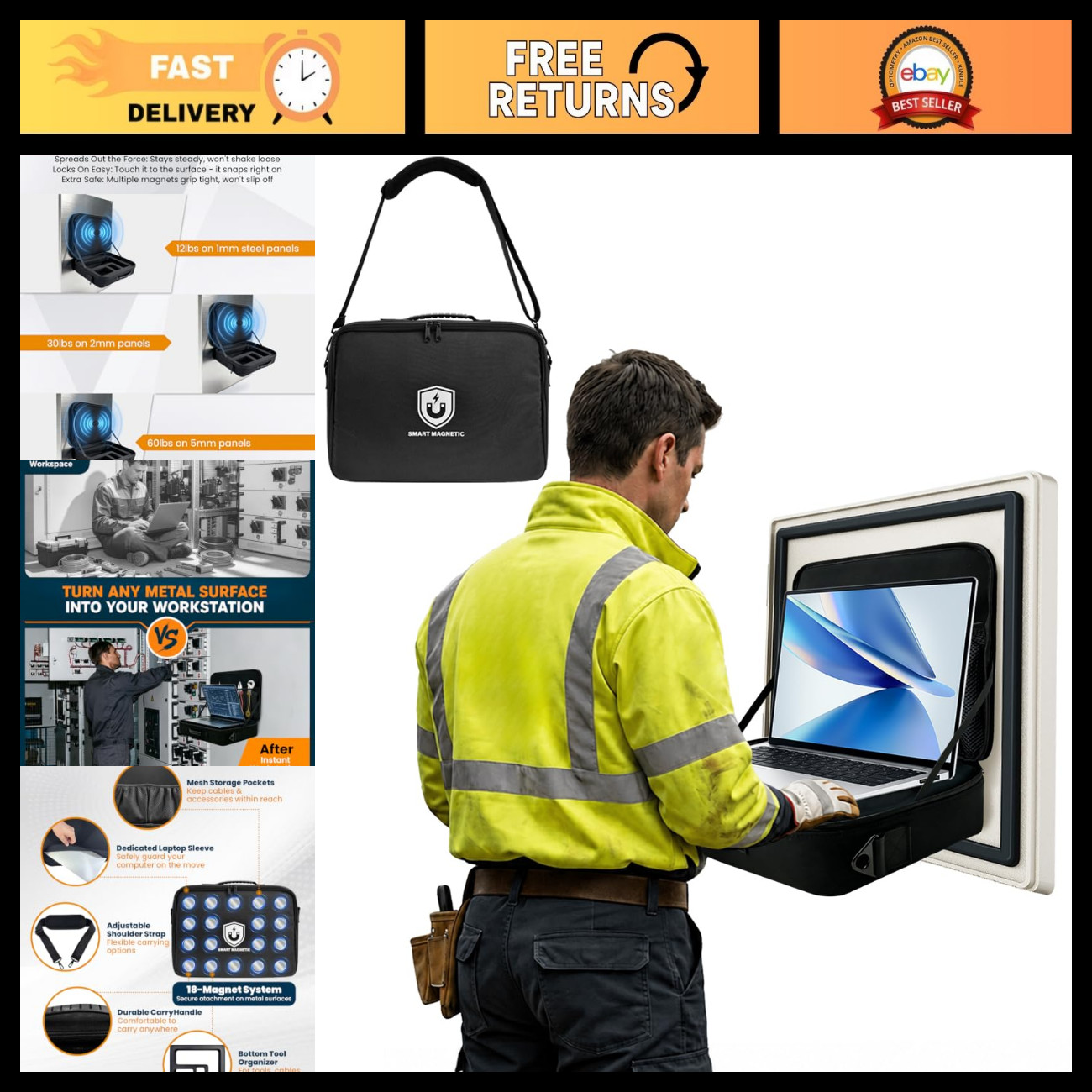 Portable Magnetic Laptop Stand & Toolbox, Hands-Free Workstation for Job Sites,