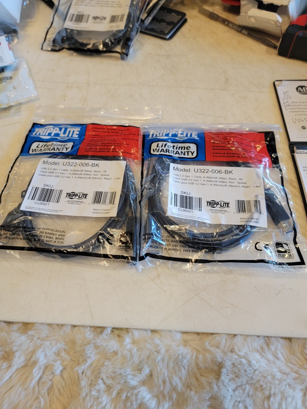 Tripp Lite U322-006-BK USB 3.2 Gen 1 SuperSpeed Cable, A to B, M/M, 6'. 2pk