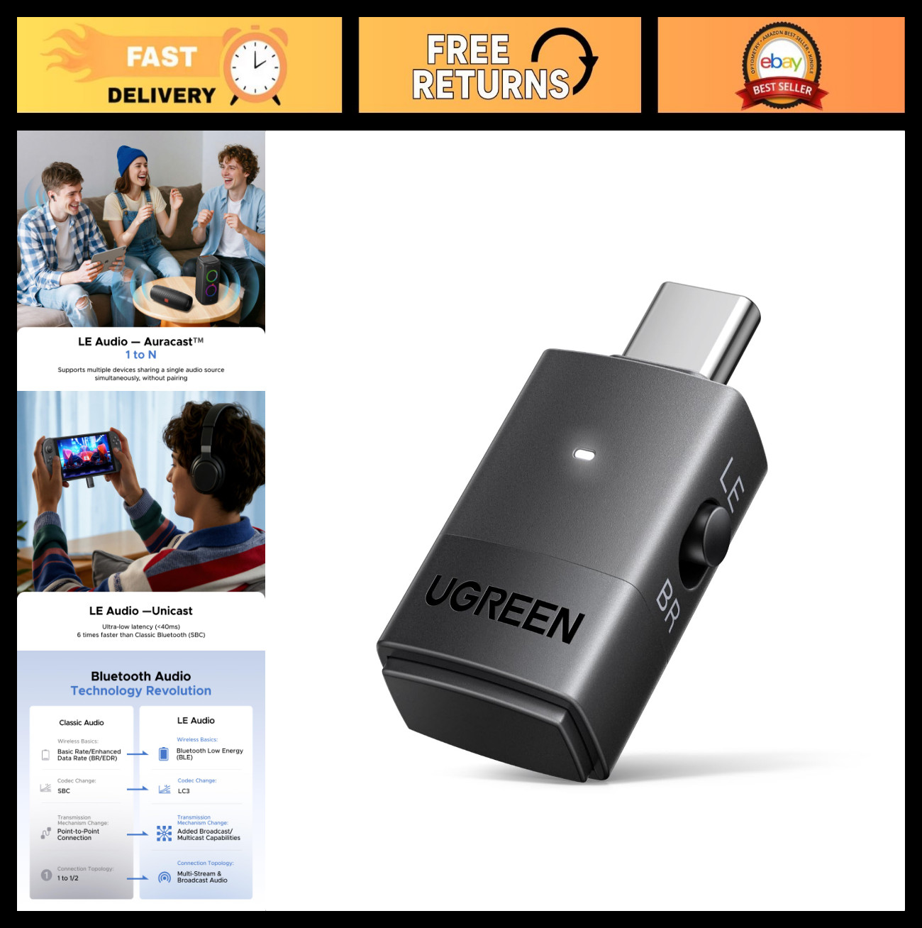 USB-C Bluetooth Adapter for PS5, Gaming Consoles & PC - Bluetooth 6.0, Dual Pair