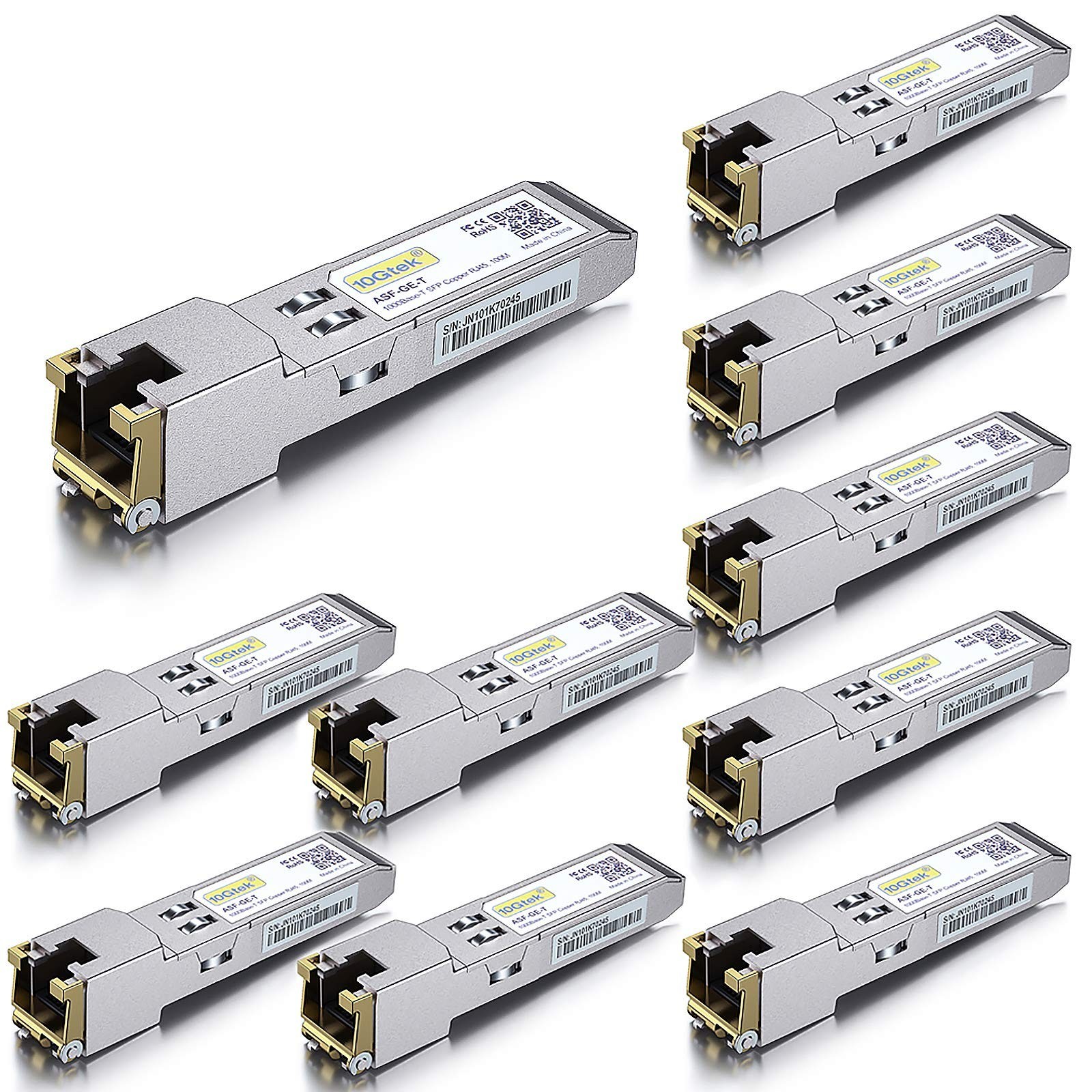 For Cisco GLC-T Transceiver, 1G Copper SFP to RJ45 1000BASE-T 100m, 10 Packs