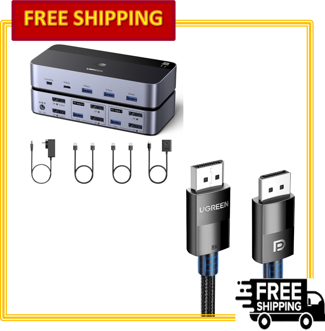 UGREEN 8K@60Hz Displayport KVM Switch 2 Monitors 2 Computers with 8K DP Cable