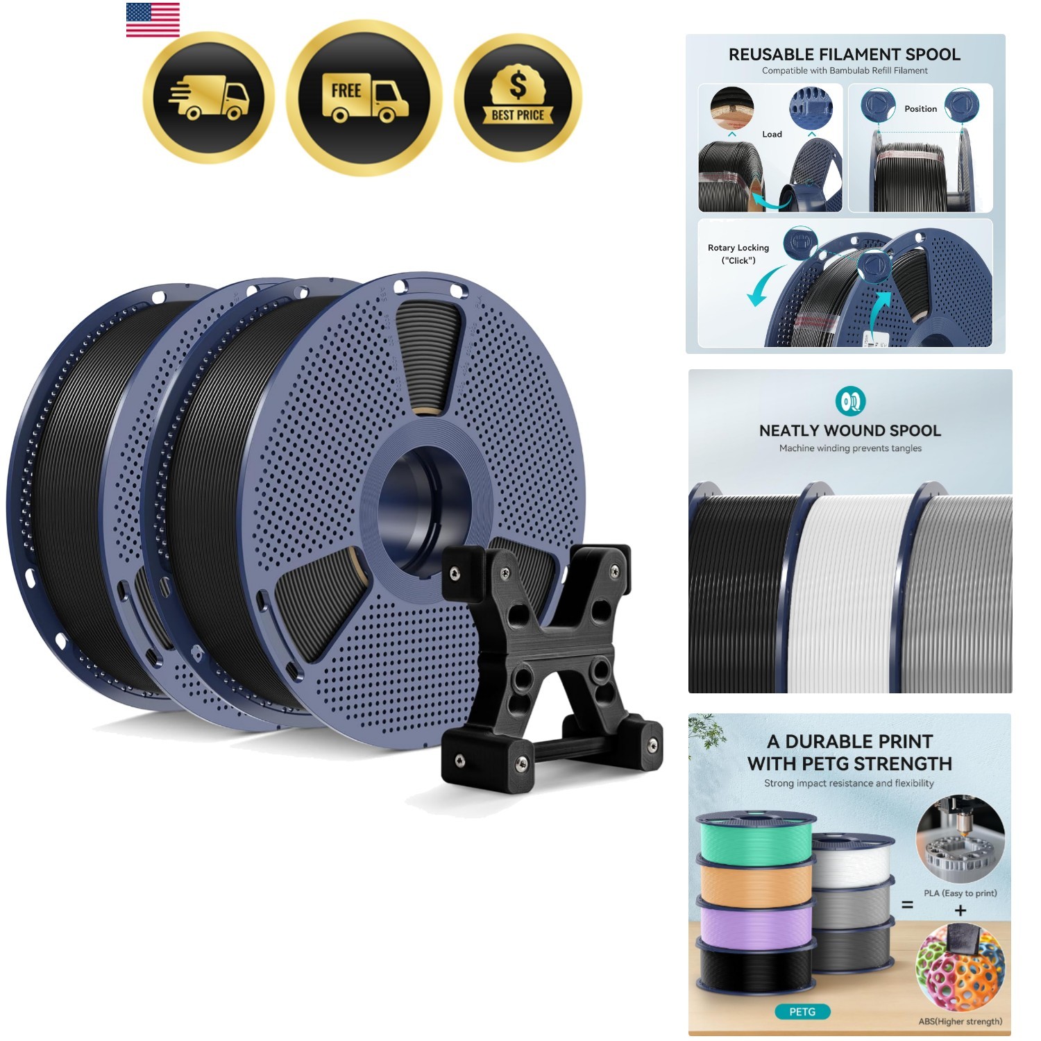 Official SUNLU PETG Filament 1.75mm, 2kg4.4lbs 3D Printer Filament Bundle, St...