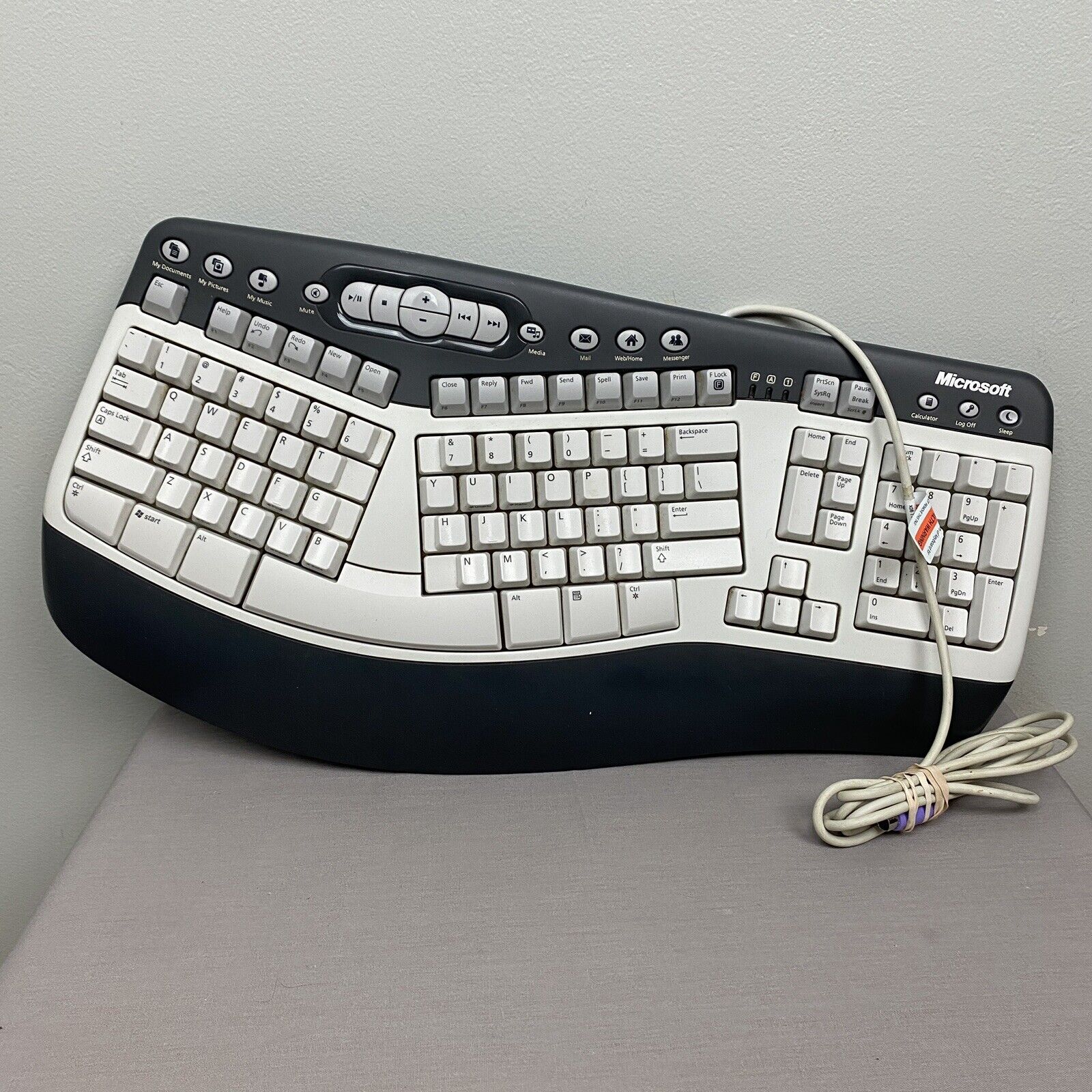 Microsoft Natural MultiMedia Keyboard 1.0A Ergonomic PS/2 Gray White Untested