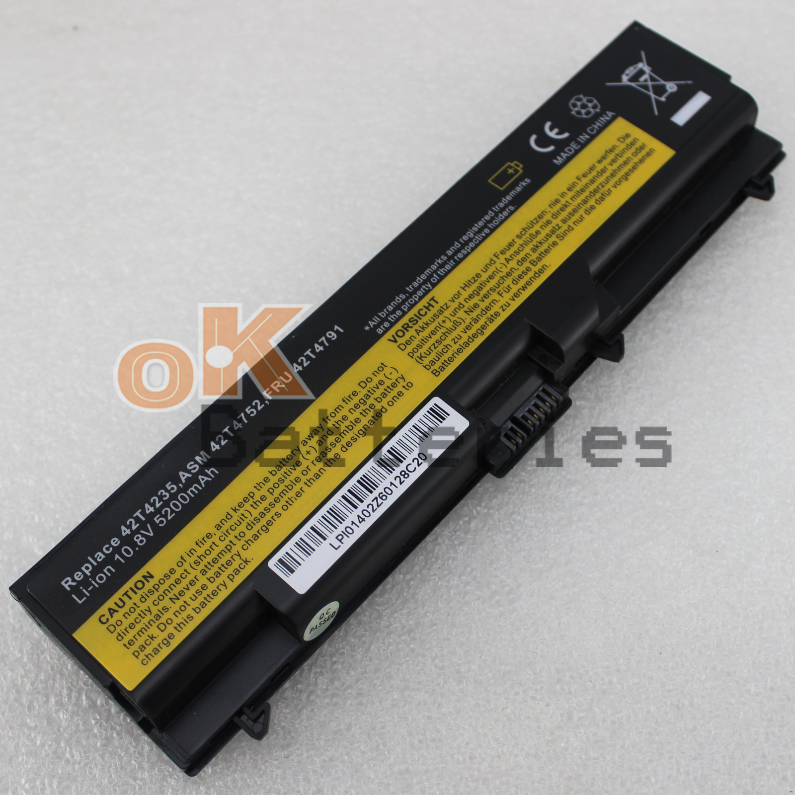 Laptop 6Cell Battery For Lenovo ThinkPad SL510 2875 FRU 42T4799 42T4848 42T4803