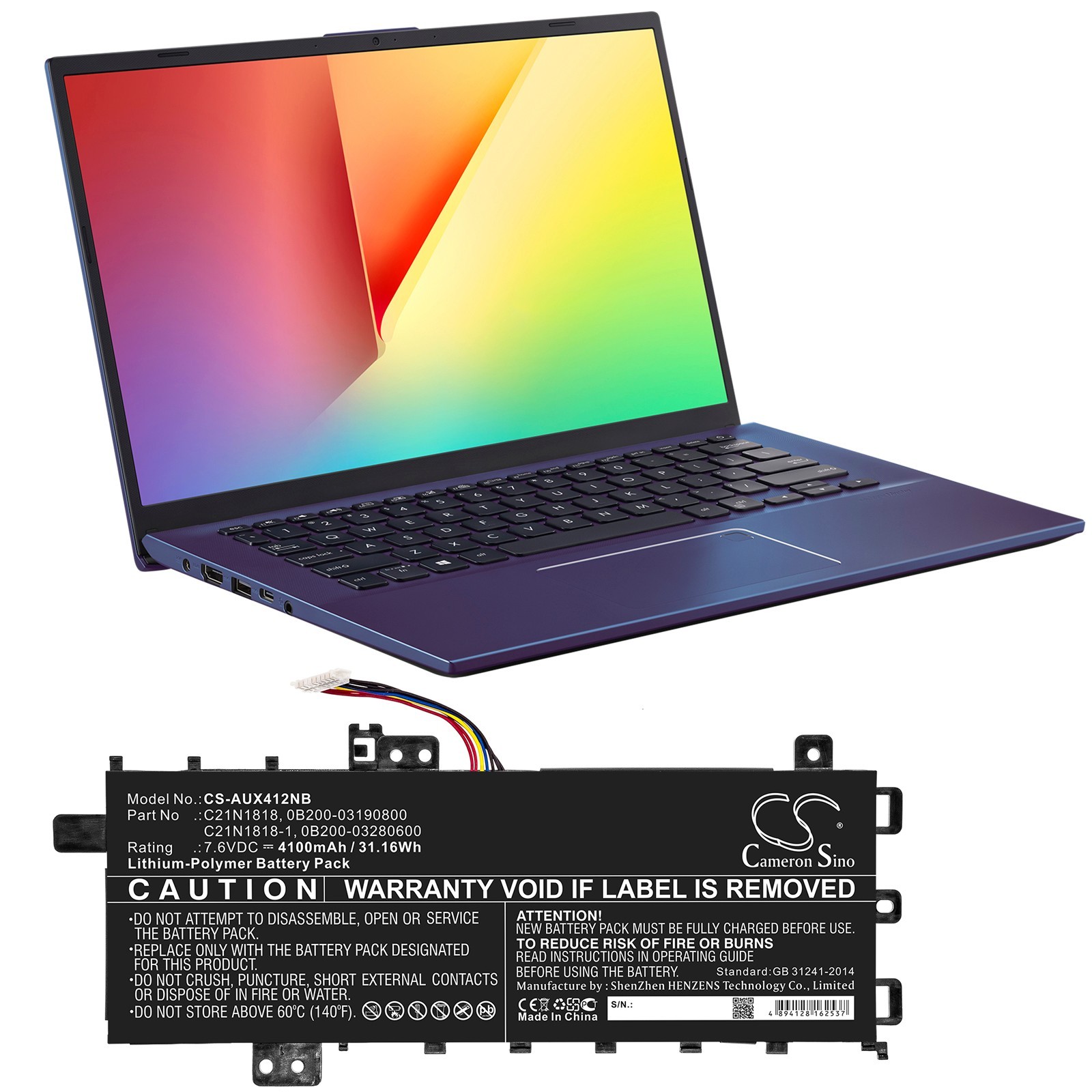 BATTERIE 4100mAh C21N1818 C21PPJH For ASUS VivoBook 14 F415 M415 15 F512DA