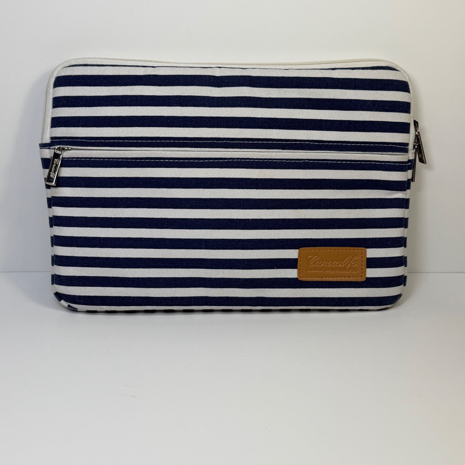 Canvaslife Laptop Sleeve Navy White Striped Canvas Padded Case Academic Work