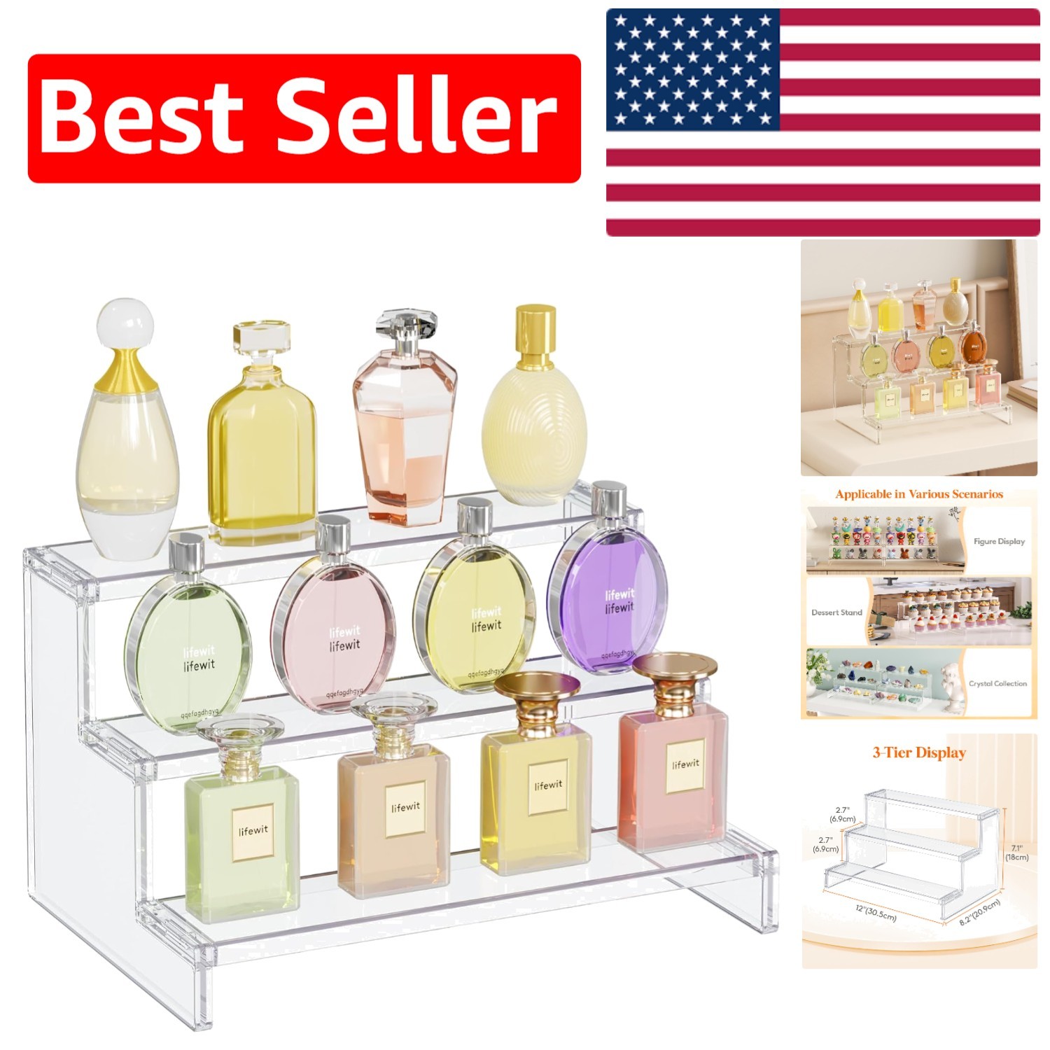 Versatile 12-Inch Clear Display Stand - 3-Tier Organizer for Desserts and Decor