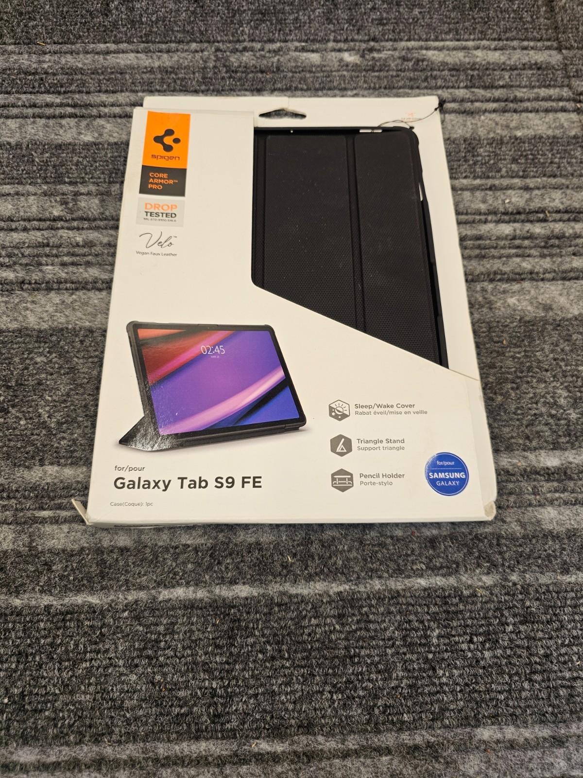 Spigen Core Armor Pro Galaxy Tab S9 FE Vegan Faux Leather Drop Test Black Case