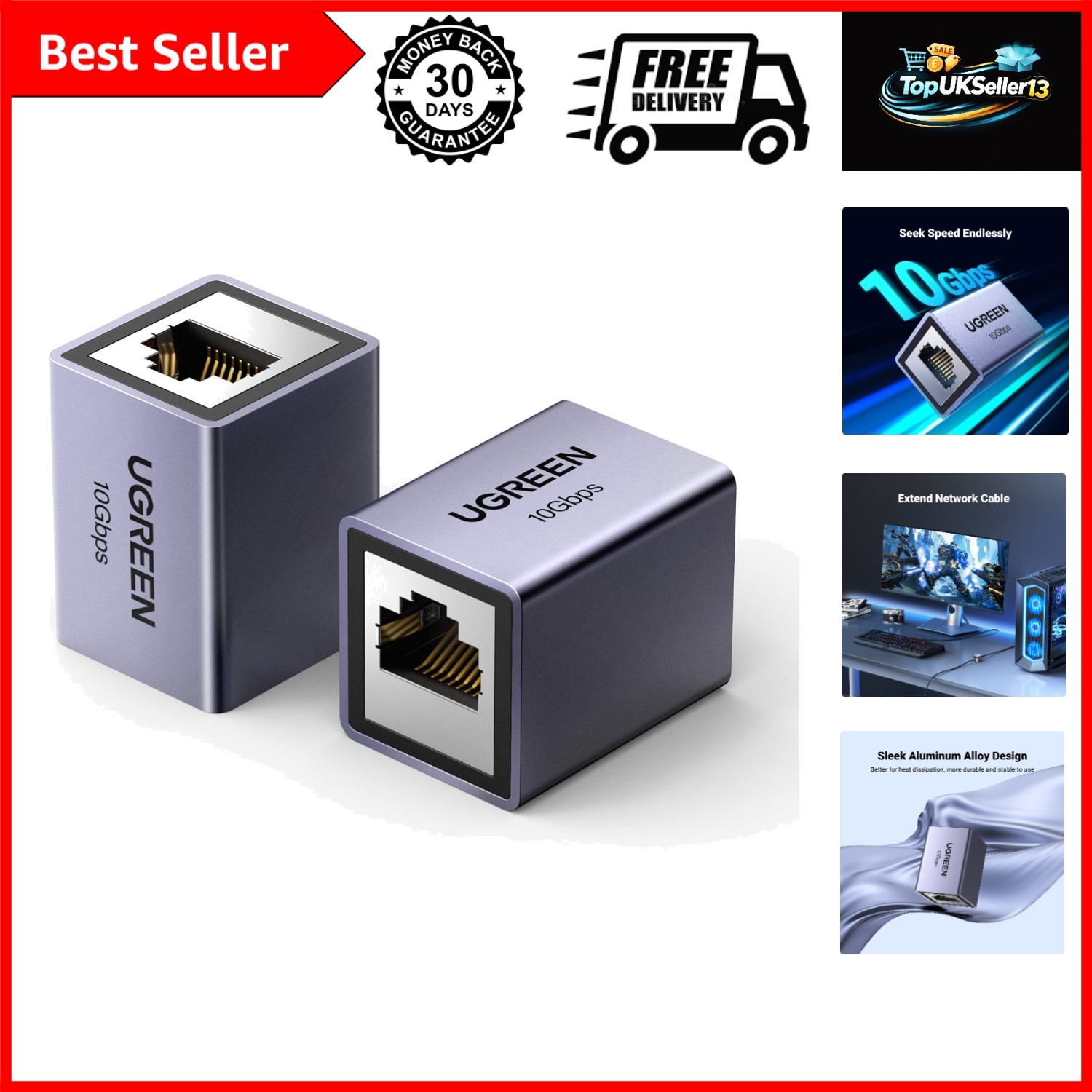 Ethernet Coupler 10Gbps, Aluminum Alloy Shell, Space Grey
