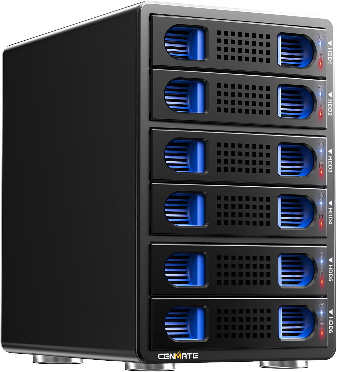 CENMATE Aluminum 6 Bay 10Gbps Hard Drive Enclosure with Cooling 6 bay, Black