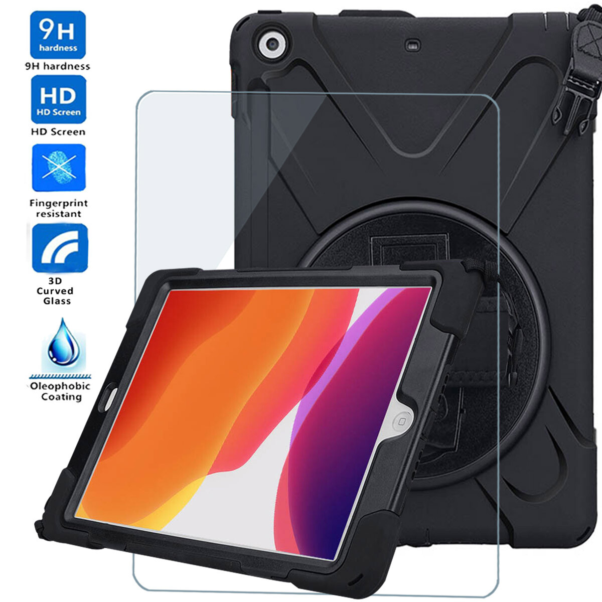 Military-Duty Tough Rugged Case w/Glass Screen for New iPad 7th Gen 10.2" 2019