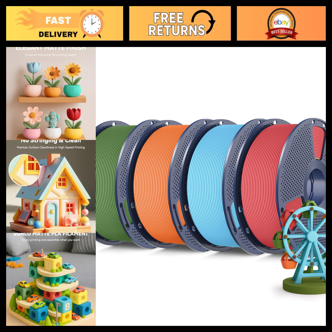 High-Speed Matte PLA 3D Printing Filament 1.75mm - 4KG, Durable & Eco-Friendly