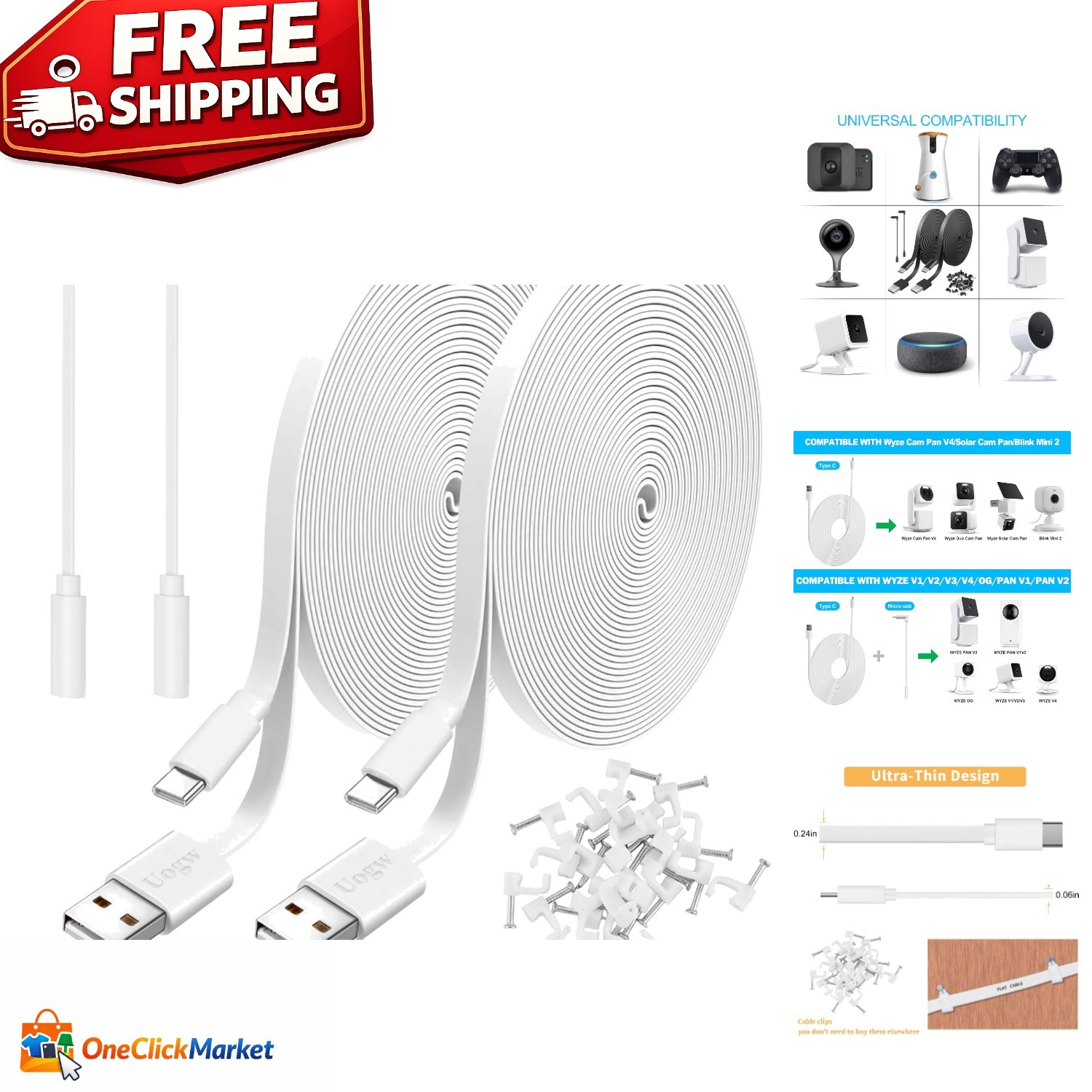 Versatile 10FT USB A to C Extension Cable - Perfect for Wyze Cam & Blink