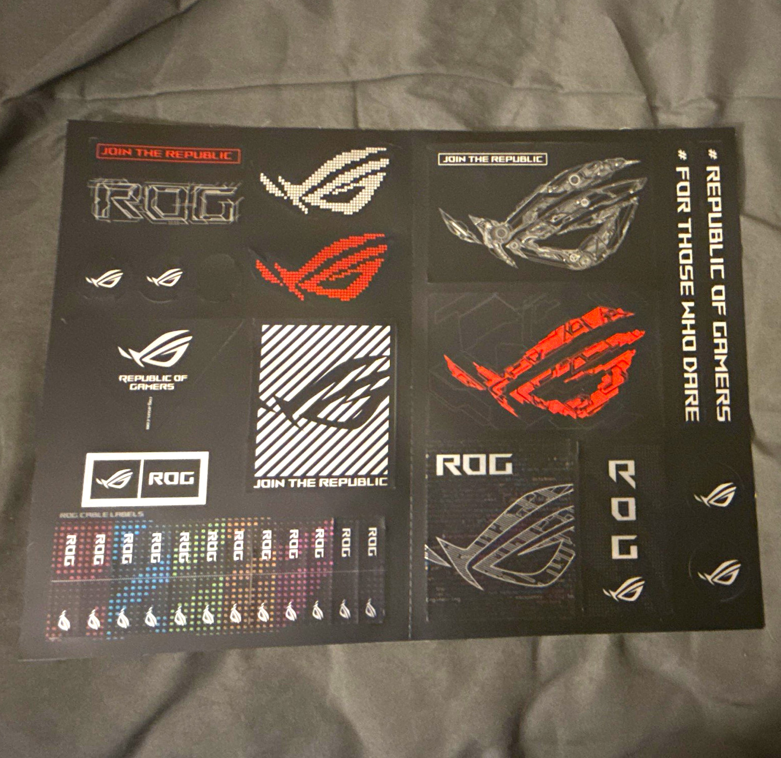 ASUS ROG Republic of Gamers Logo Sticker Decal Sheet, Black/White/Red