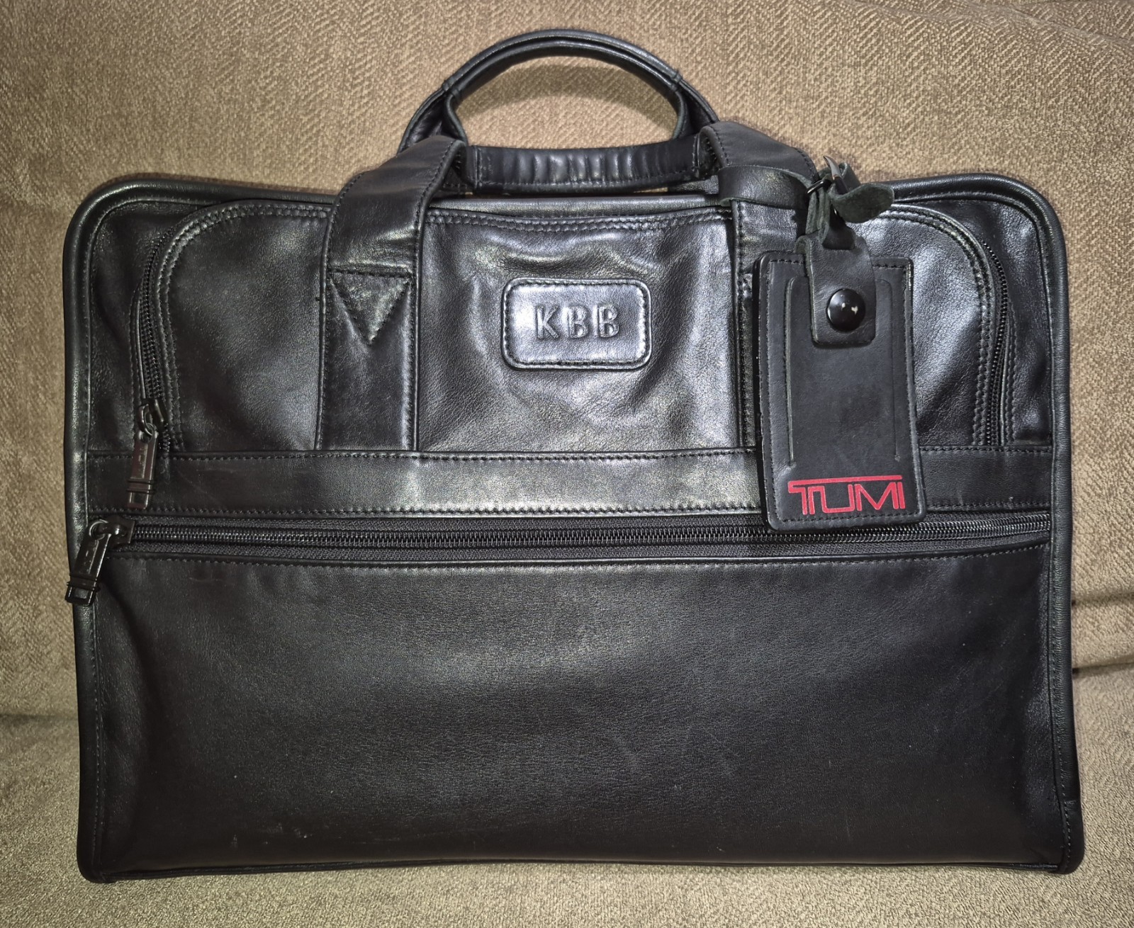 🔥TUMI Alpha "KBB" Nappa Leather Vintage Attache Business Bag Luggage Tag Travel