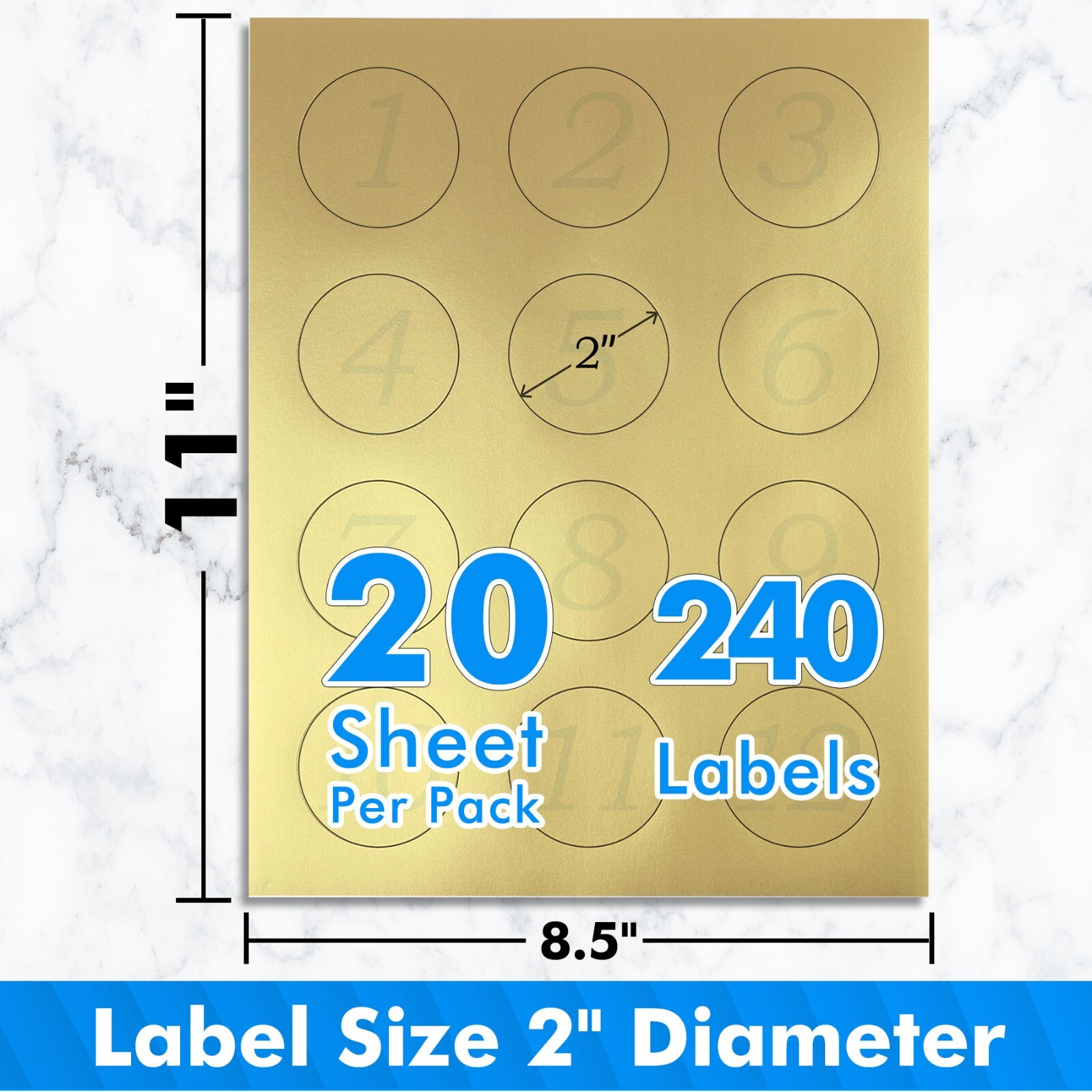 Koala Printable Round Label 2 In Gold Circle Stickers for Inkjet Laser Printers