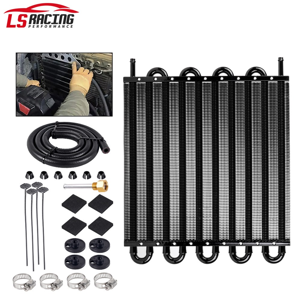 10 Pass Aluminum Remote 5/16" Engine Oil Cooler Radiator w/Hose Mounting Kit