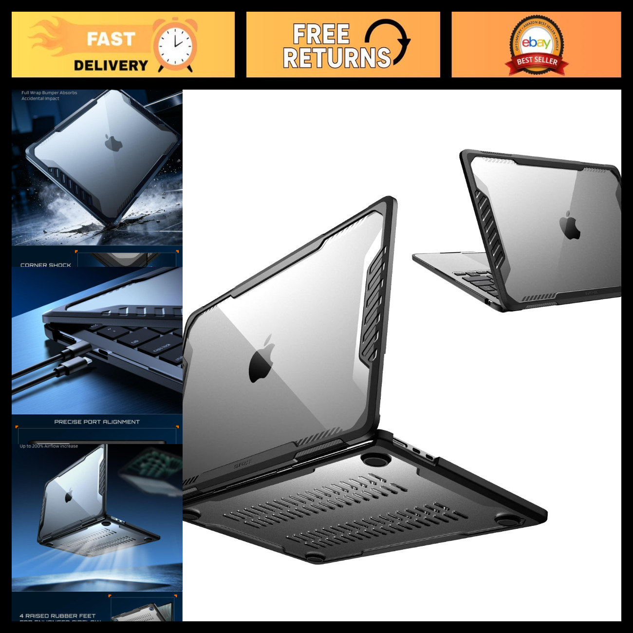 MacBook Air 13 Inch Case (2022-2026) - Durable Protection, Sleek Black Design