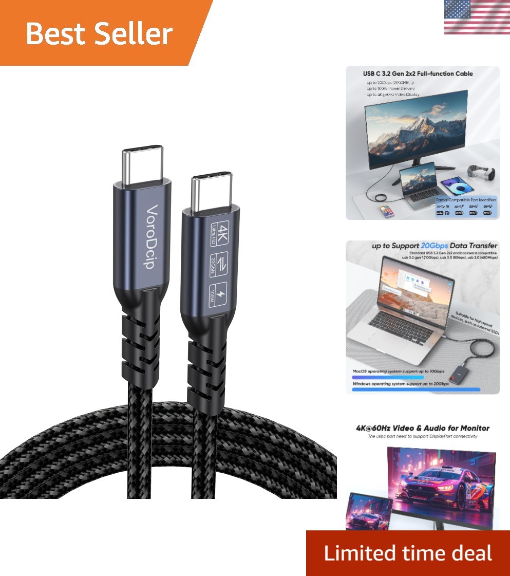 High-Speed USB C to USB C Cable 6Ft - 20Gbps Transfer & 4K Video Output