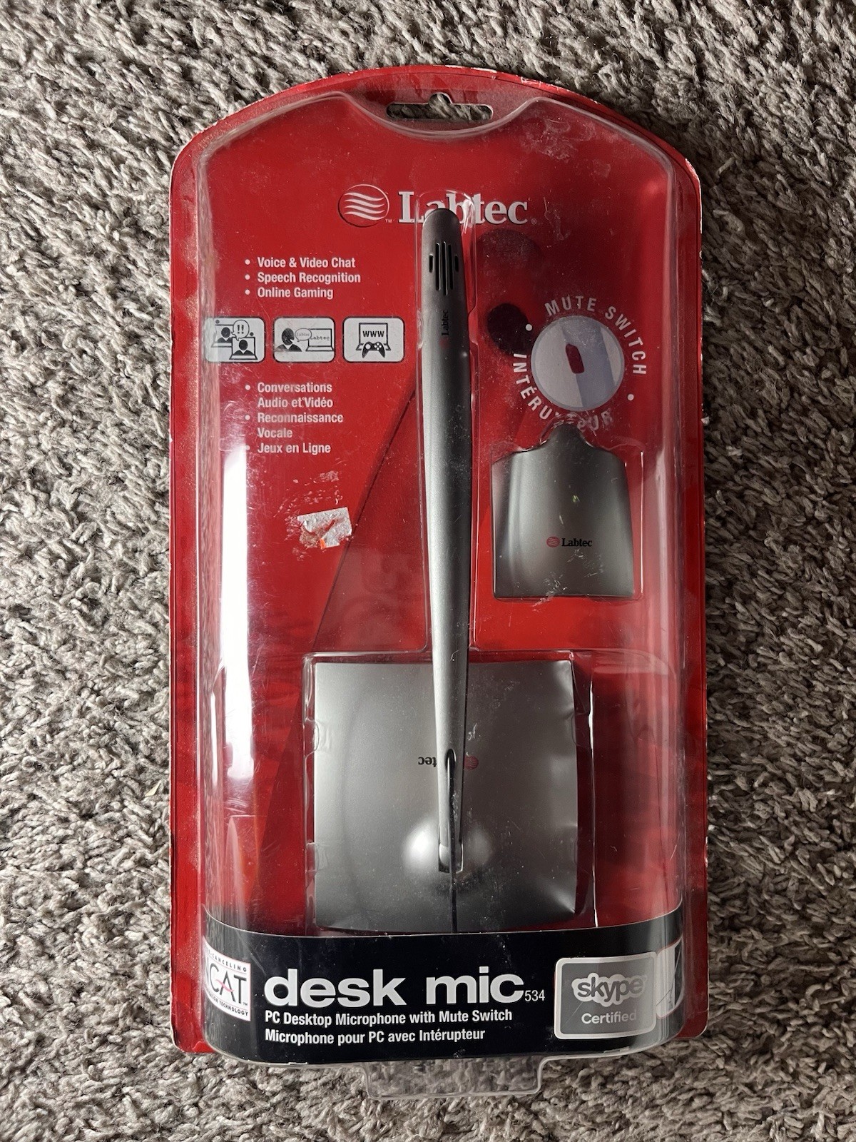 VINTAGE New Labtec Desk Mic 534 PC Desktop Microphone with Mute Switch, NOT USB