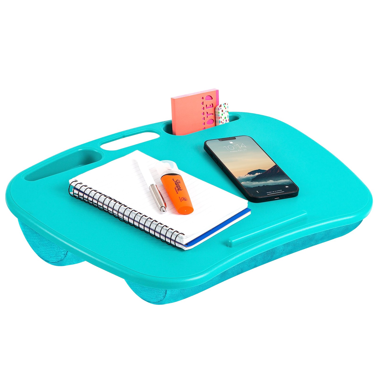LAPGEAR MyDesk Lap Desk with Device Ledge  Phone Holder, Turquoise, Fits 15.6