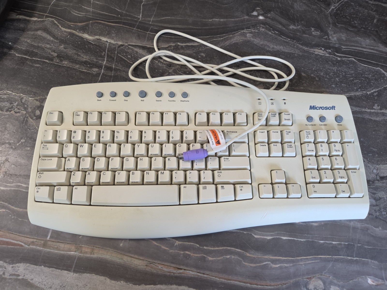 Vintage Microsoft Internet Keyboard PS/2 Beige Multimedia Full Size - Clean