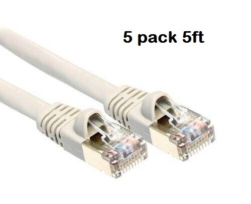 5 Pack 5Ft Cat6a FTP Shielded Network Patch Cable
