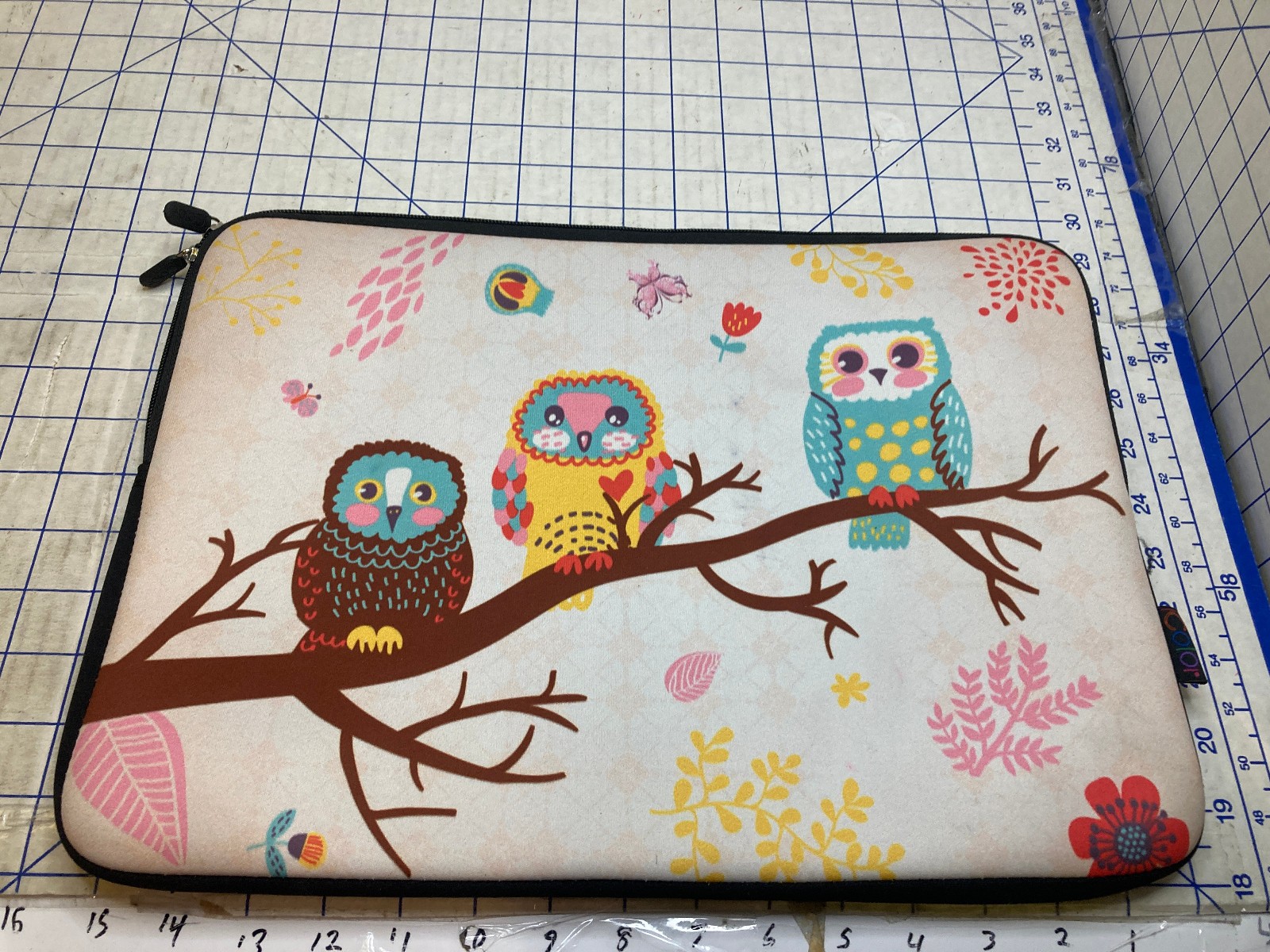 Laptop Tablet Notebook Ipad Computer Sleeve Case Bag  3 Cute Owls Pink White 16"