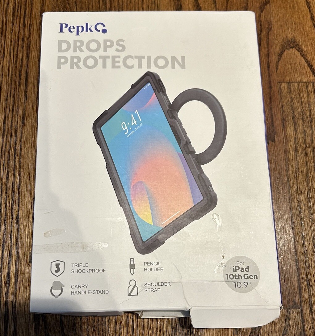 Pepkoo Pepko Eva Drop Protective Kid Case iPad 10th Gen 10.9 Black & Gray NIB